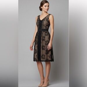 Black and Nude Sleeveless Lace Dress with scoop Neck